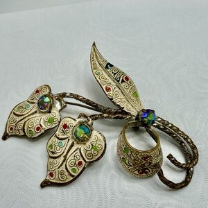 Antique Gold and Enamel Leaf  Brooch